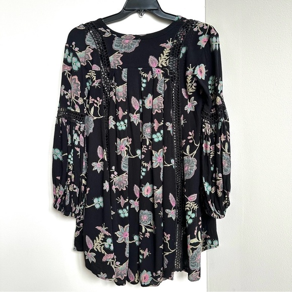Free People Just the Two of Us Tunic Top Black + Pink Floral Laser Cut Boho - Picture 7 of 9